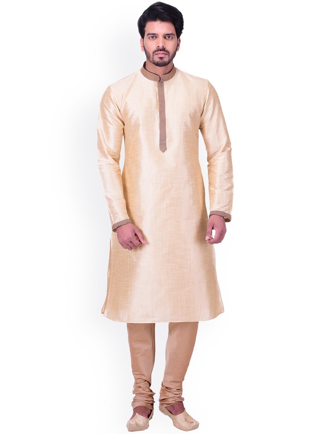 

Manyavar Men Beige Self-Design Kurta with Churidar
