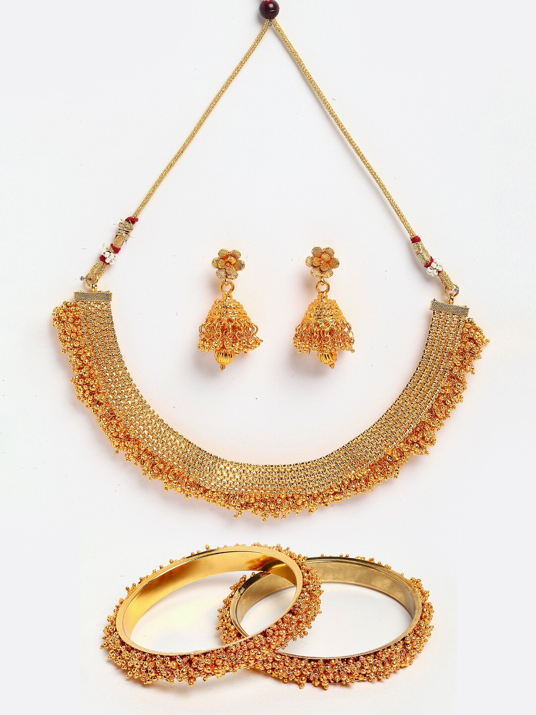 

Anouk Gold-Plated Stone-Studded & Beaded Temple Jewellery Set