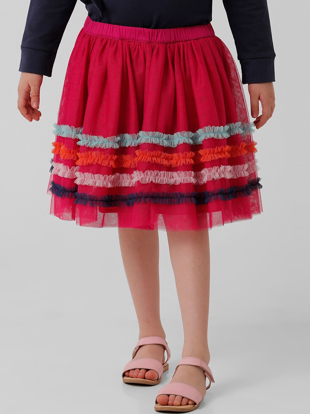 

KATE & OSCAR Girls Self-Design Knee-Length Flared Skirt, Pink