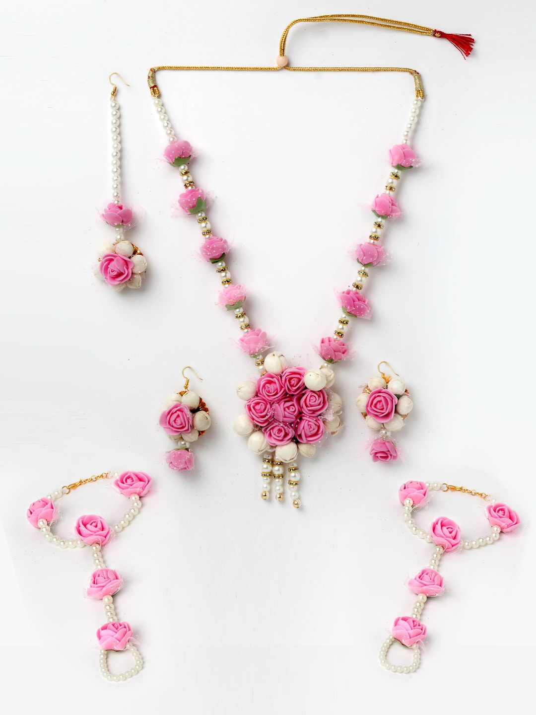 

Anouk Flower Necklace Necklace & Earrings With Maang Tika, Pink