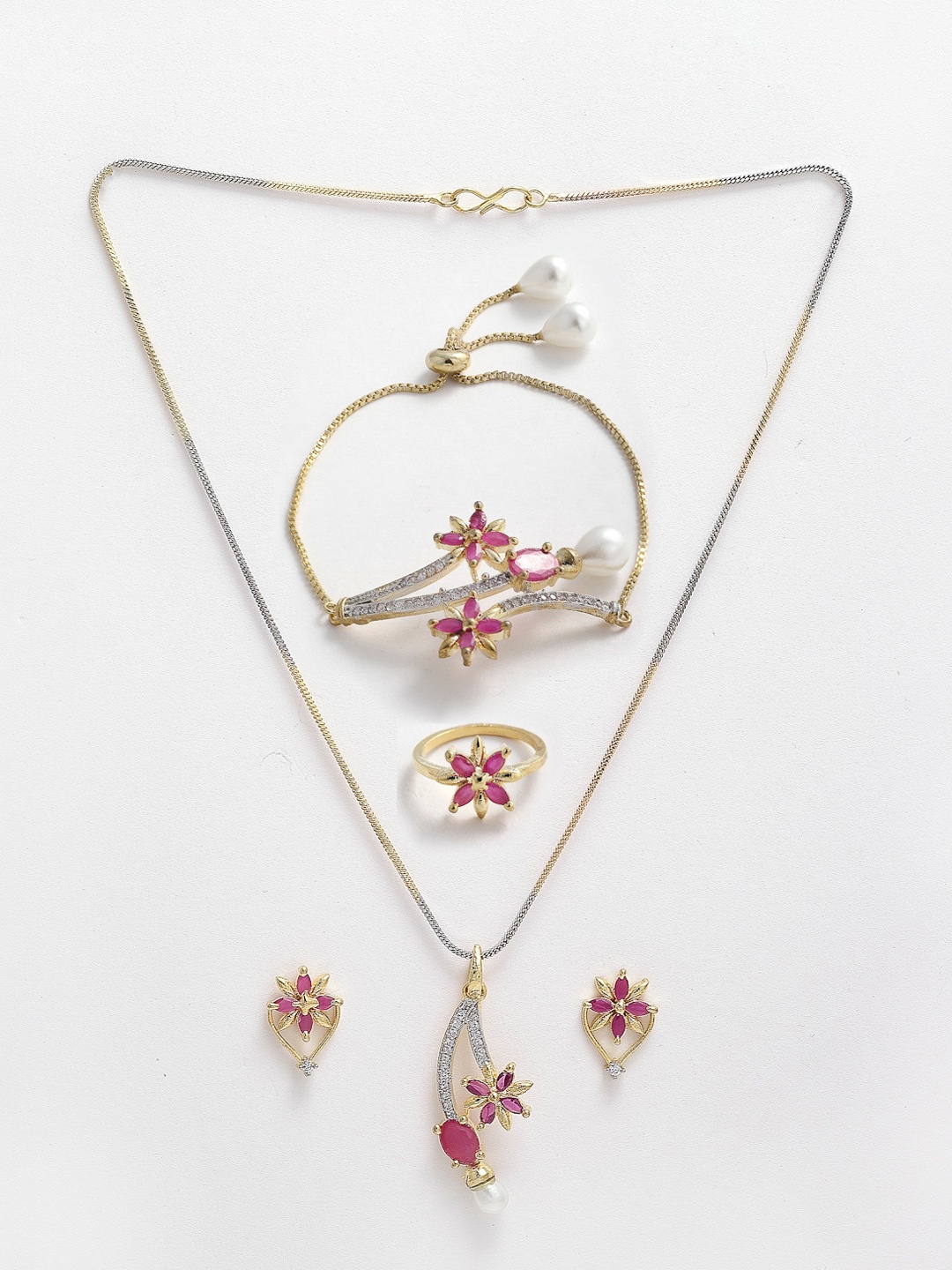 

Anouk Gold-Plated Stone Studded & Beaded Necklace & Earrings With Bracelete & Ring