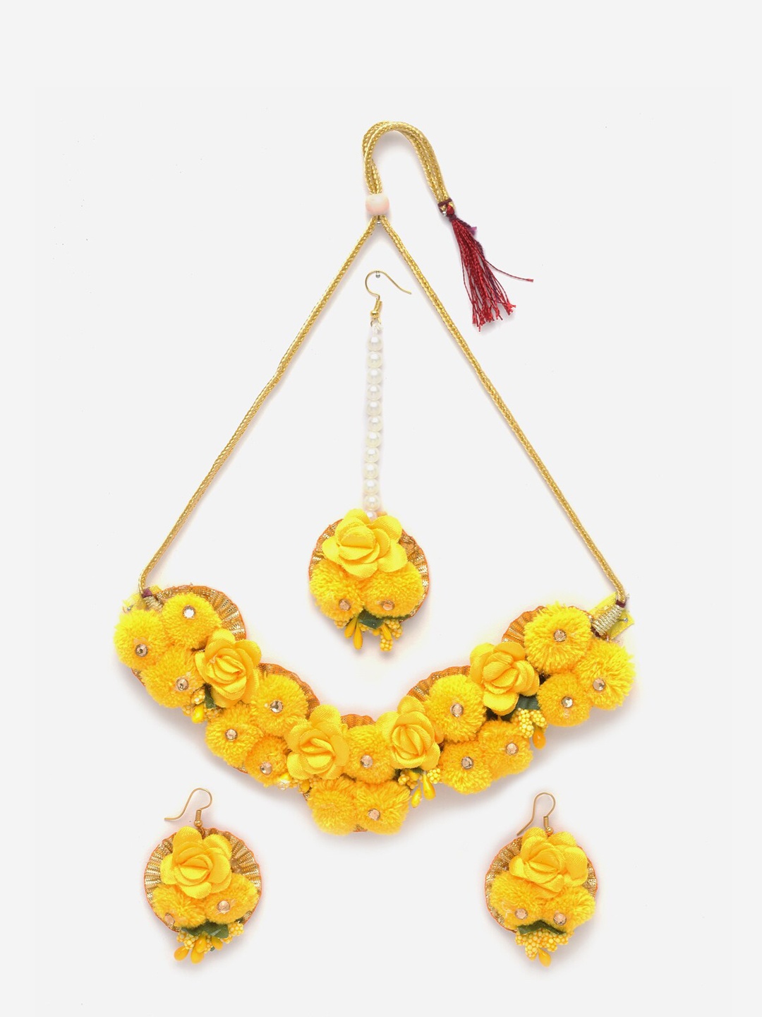 

Anouk Gold-Plated Beaded Necklace & Earrings With Maang Tika