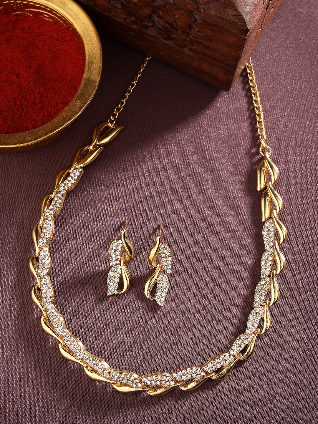 

Anouk Gold-Plated AD-Studded Necklace & Earrings