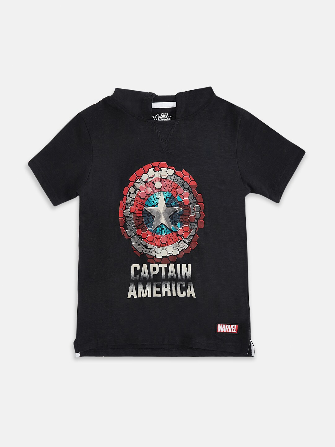 

Pantaloons Junior Boys Captain America Printed Hooded Cotton T-shirt, Black