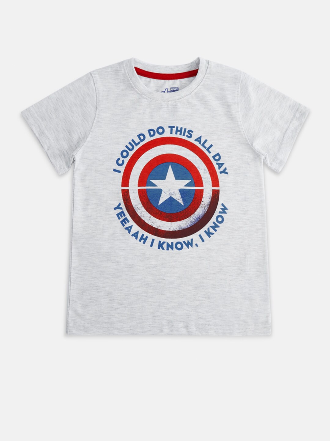 

Pantaloons Junior Boys Captain America Printed Cotton T-shirt, Grey melange