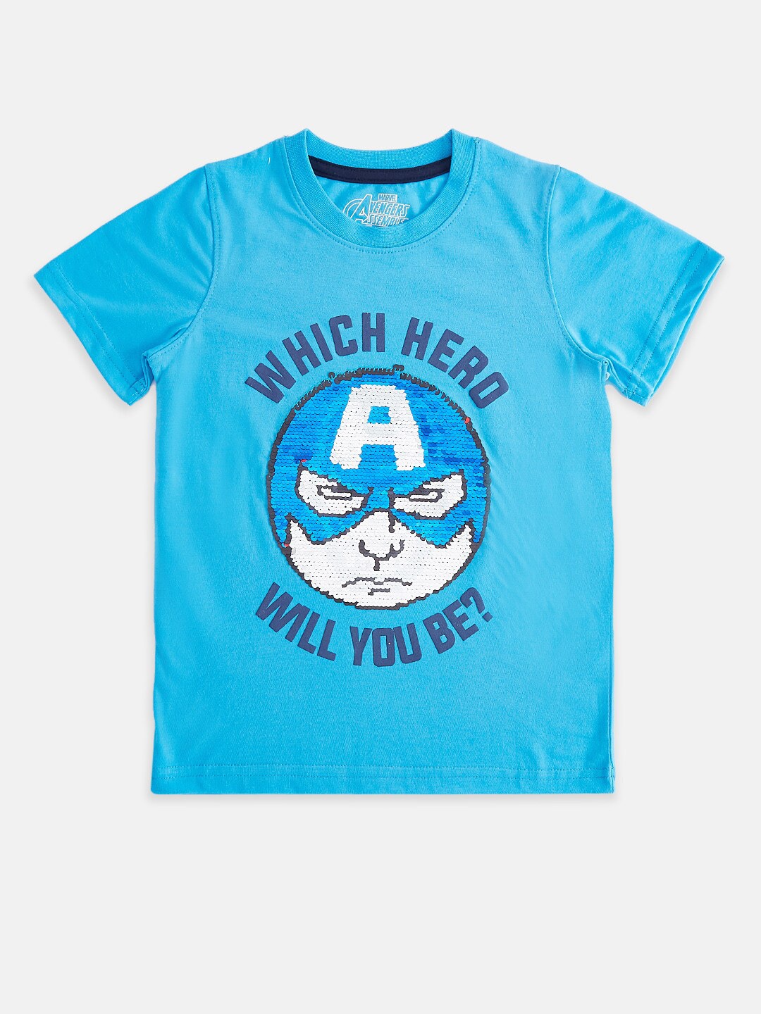

Pantaloons Junior Boys Blue Typography Avengers Printed Cotton T-shirt