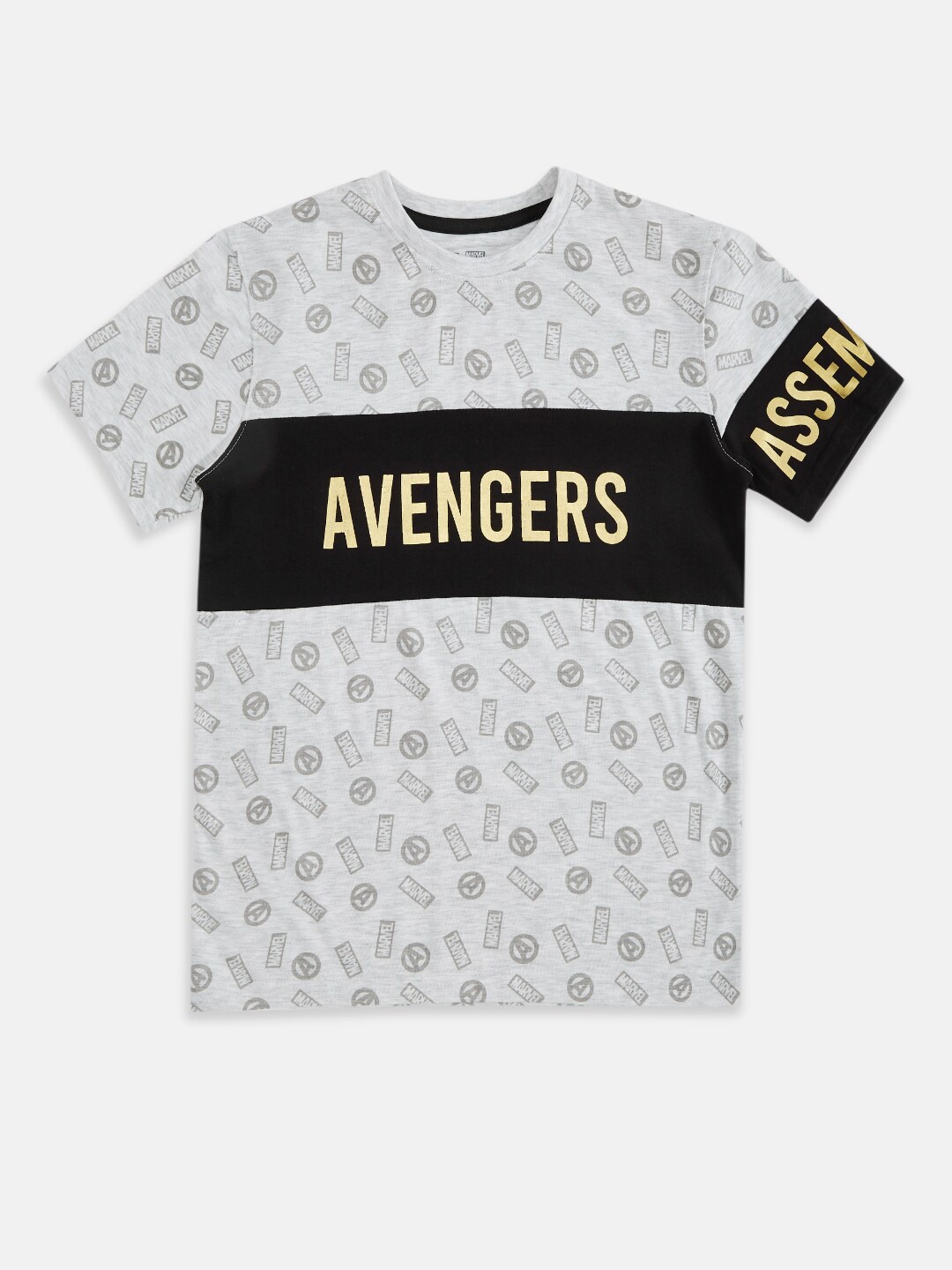 

Pantaloons Junior Boys Grey Melange Avengers Printed Pockets T-shirt