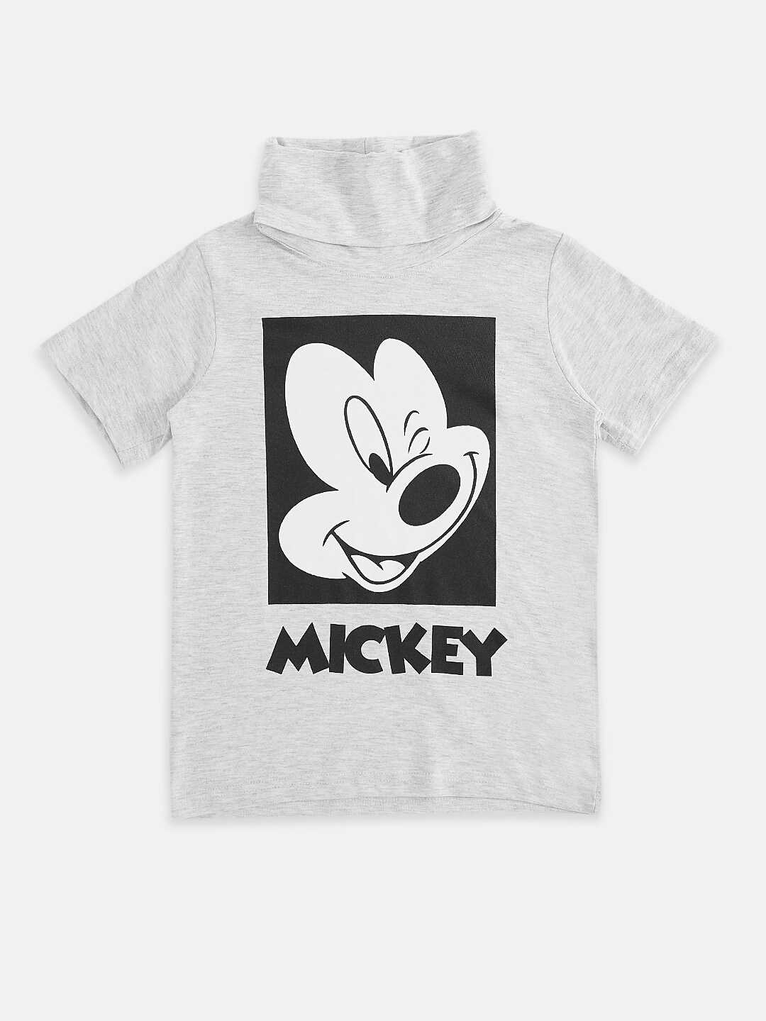 

Pantaloons Junior Boys Grey Melange Typography Mickey Mouse Printed Hooded Applique T-shirt