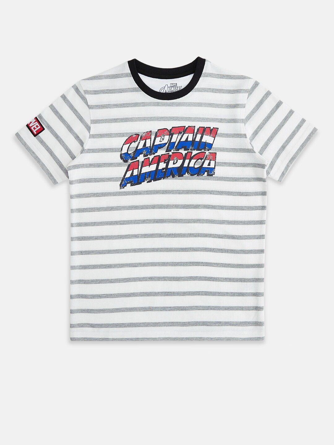 

Pantaloons Junior Boys Captain America Striped Cotton T-shirt, White