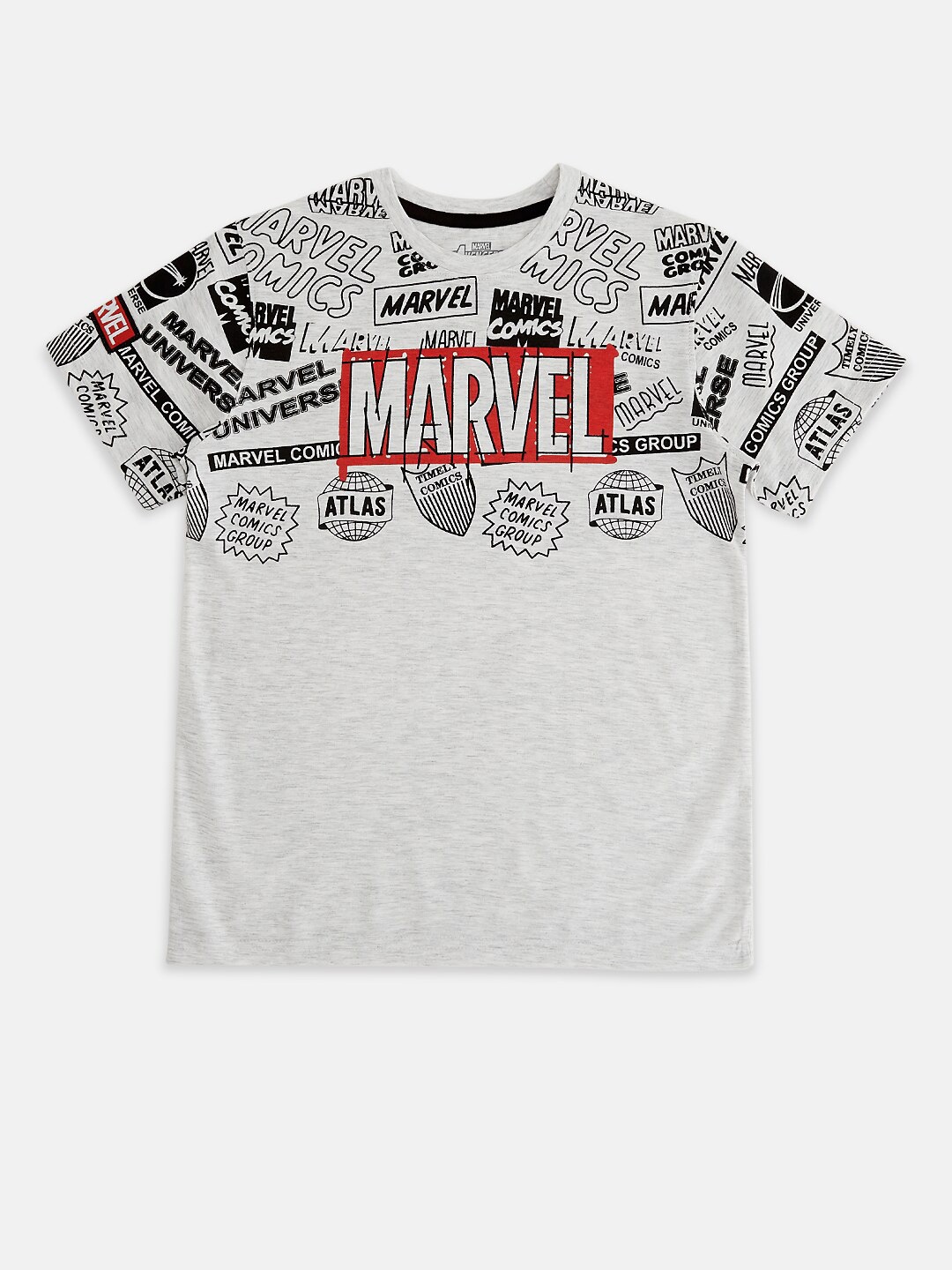 

Pantaloons Junior Boys Typography Marvel Printed Cotton T-shirt, Grey melange