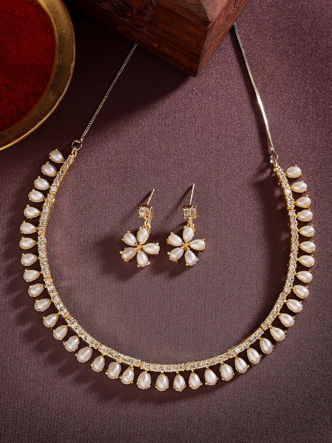 

Anouk Gold-Plated AD-Studded Necklace & Earrings