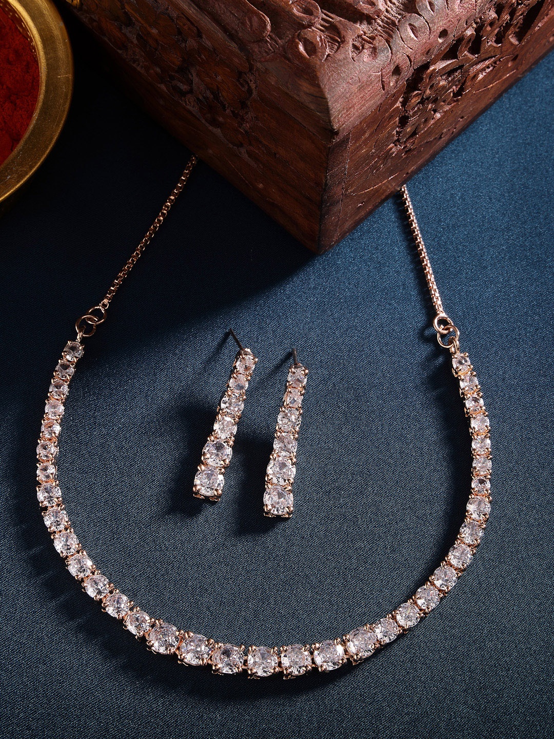 

Anouk Rose Gold-Plated AD Studded Necklace & Earrings