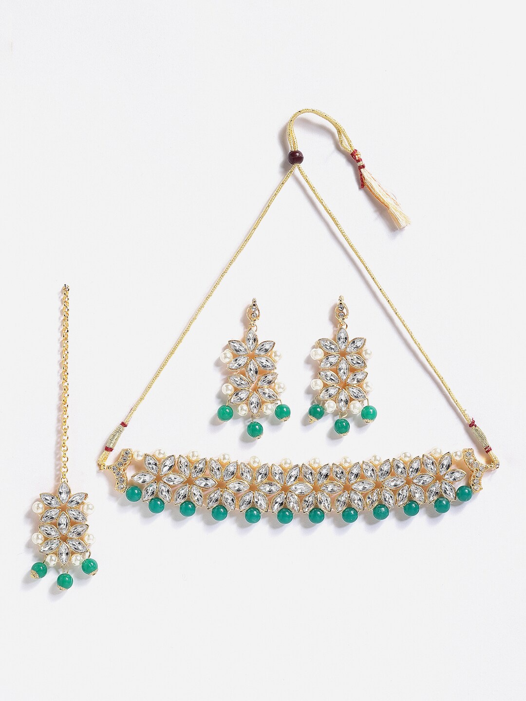 

Anouk Gold-Plated Kundan-Studded Necklace & Earrings With Maang Tika