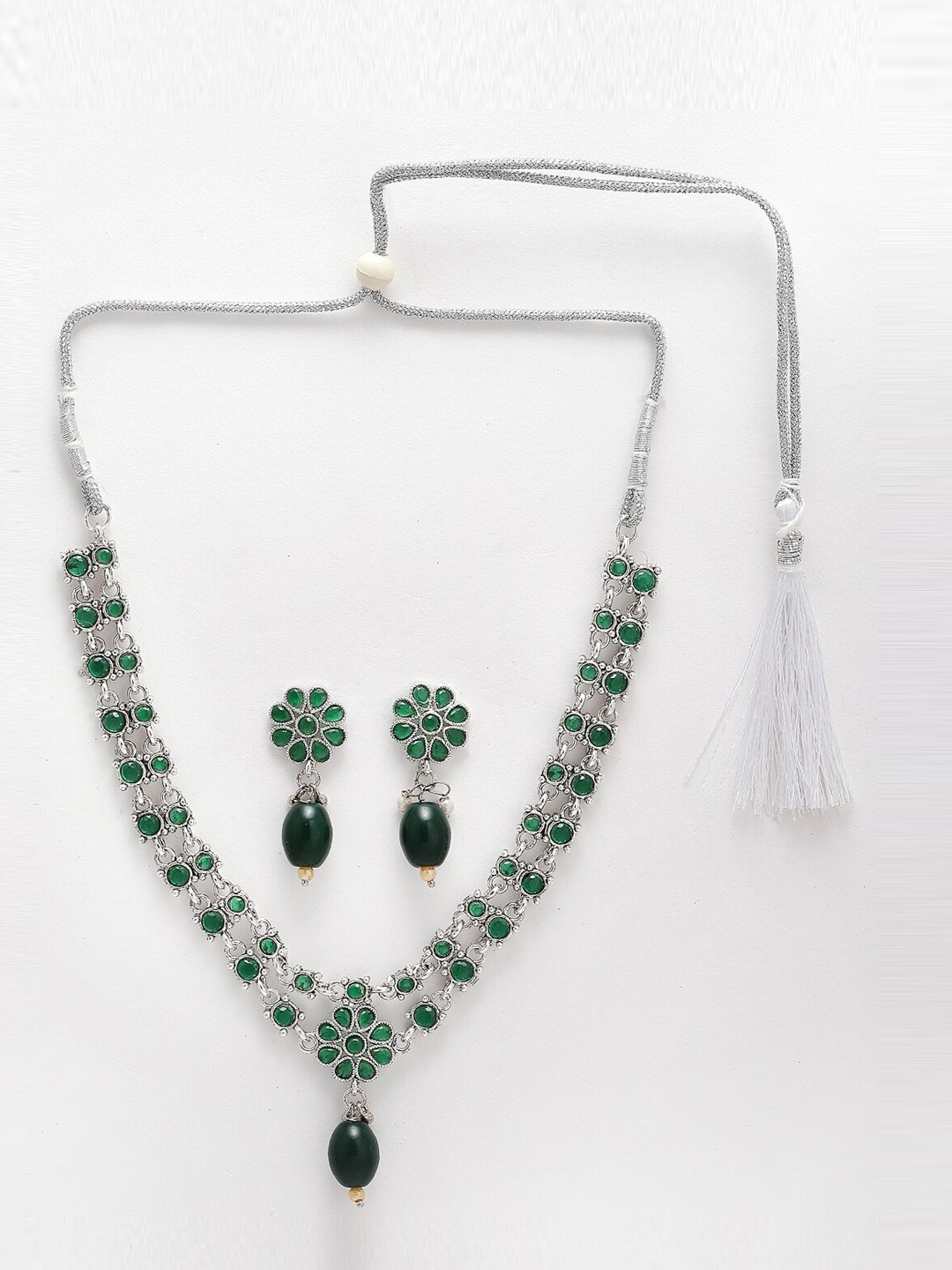 

Anouk Oxidised Silver-Plated AD-Studded Necklace & Earrings