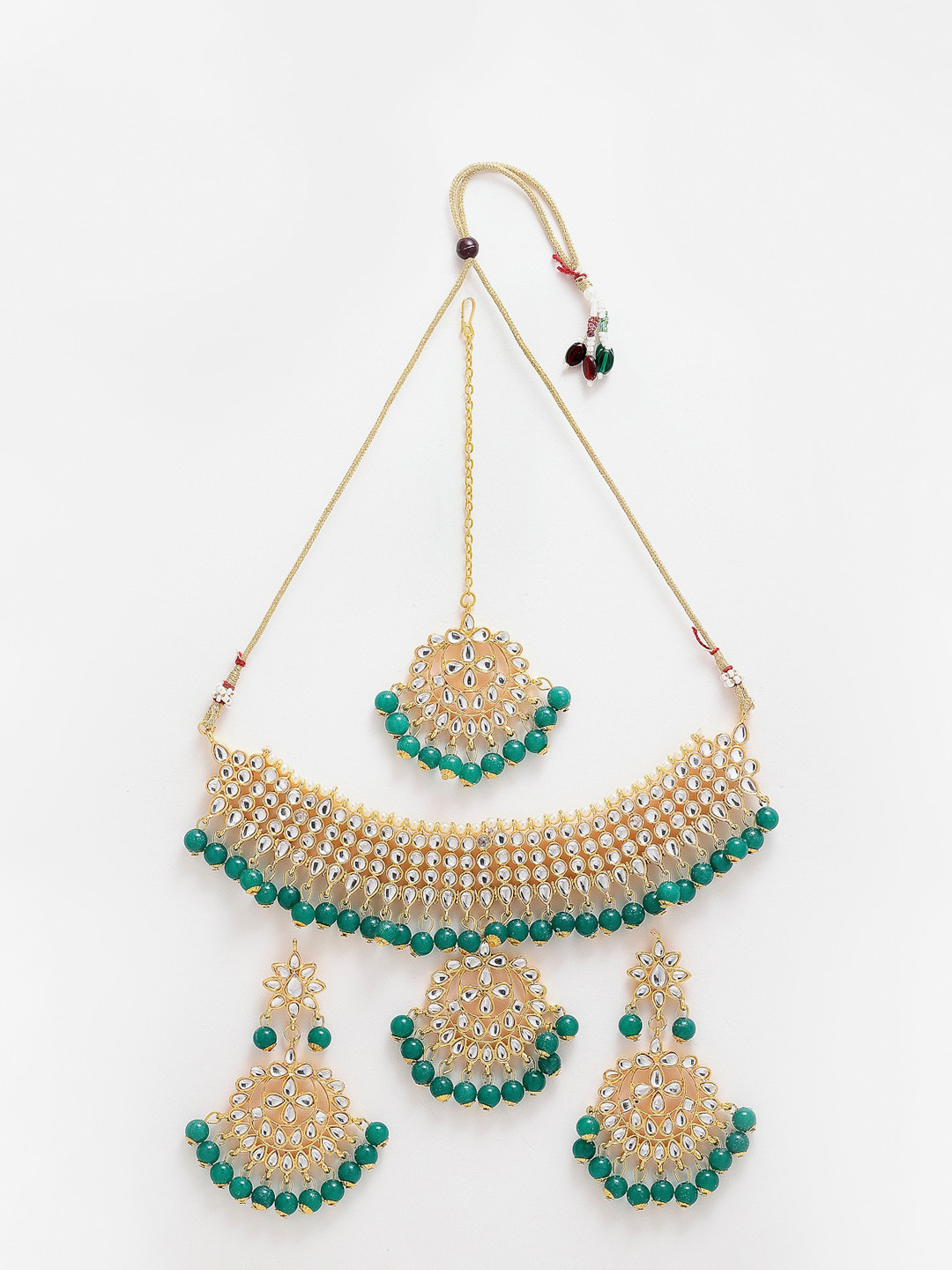 

Anouk Gold-Plated Kundan Studded Necklace & Earrings With Maang Tika