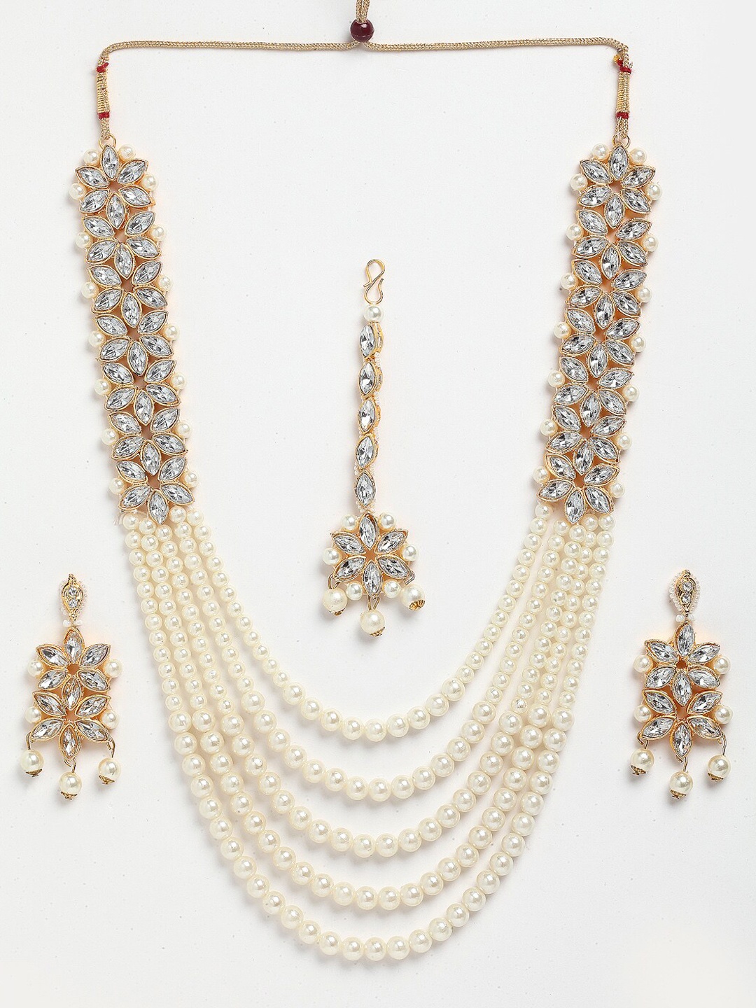 

Anouk Kundan Studded Necklace & Earrings With Maang Tika, Gold