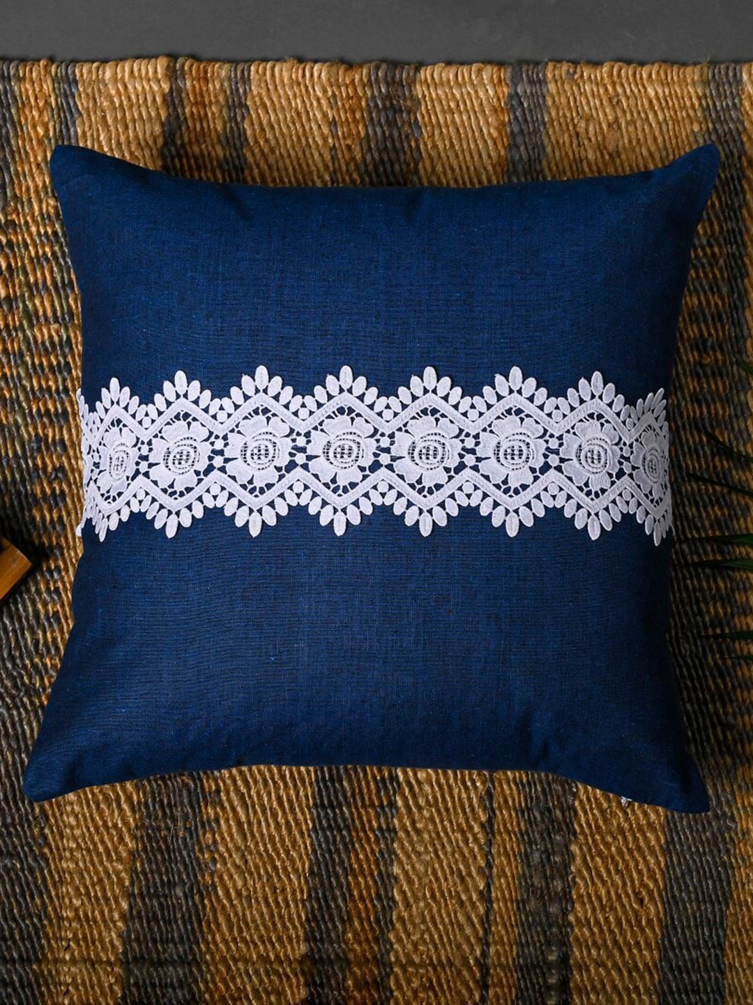 

OUSSUM Blue & White Cotton Square Cushion Cover