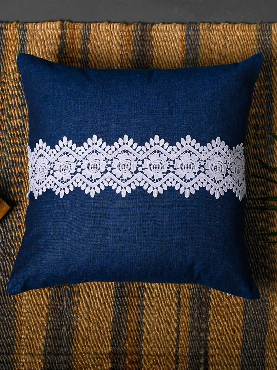 

OUSSUM Blue & White Cotton Square Cushion Cover