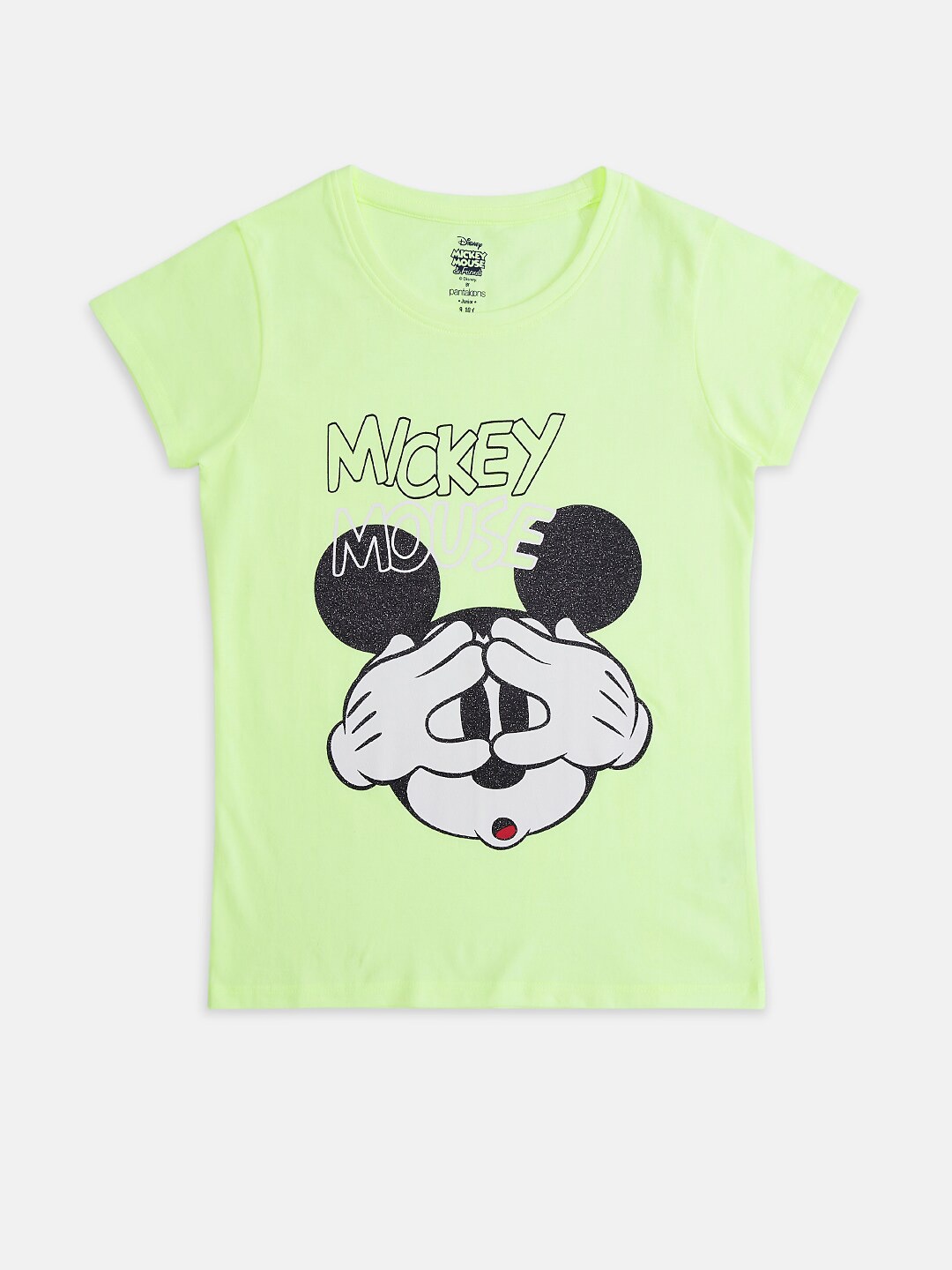 

Pantaloons Junior Girls Minnie Mouse Printed Cotton Casual T-shirt, Lime green
