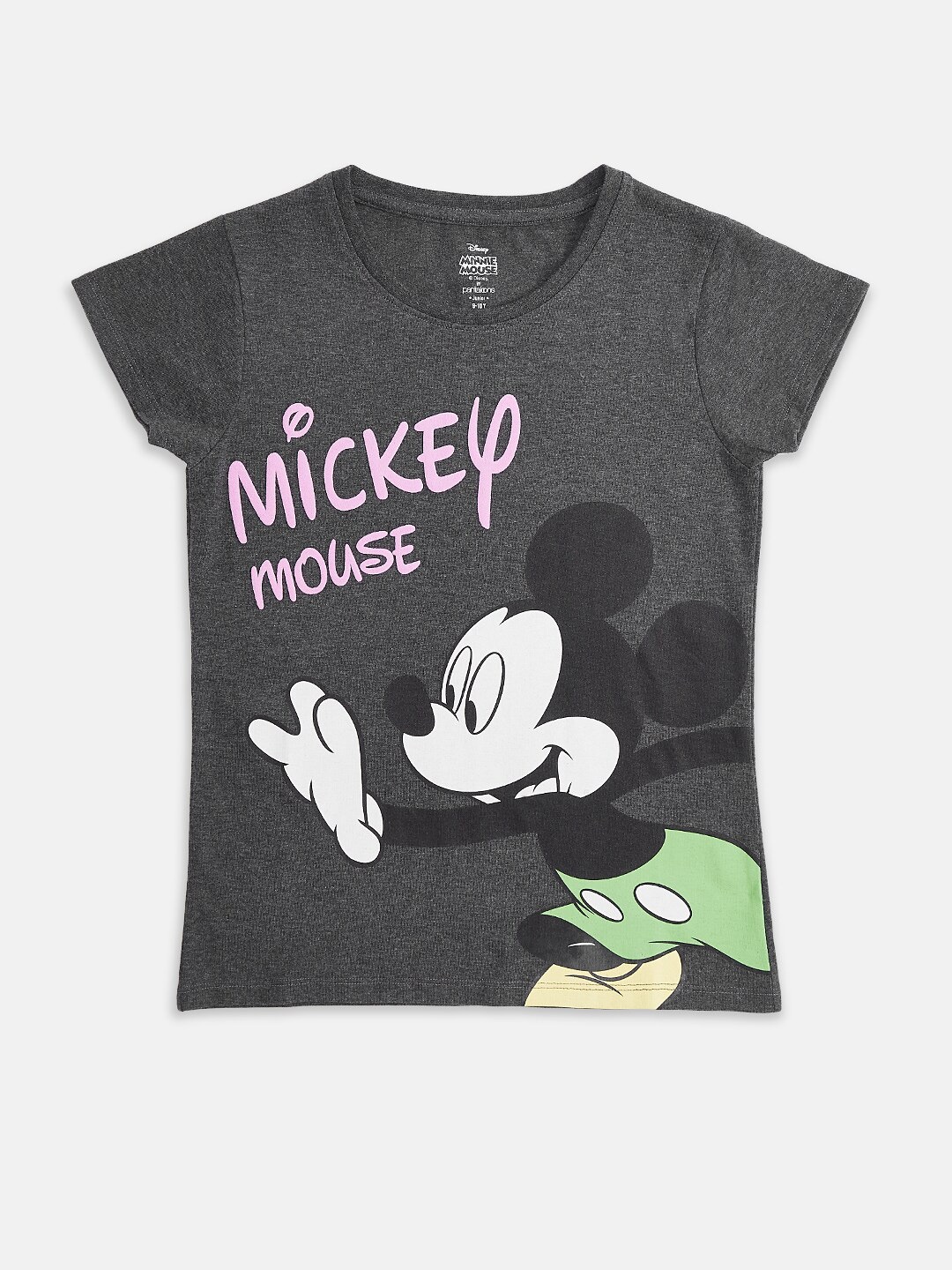 

Pantaloons Junior Girls Mickey Mouse Graphic Printed Cotton T-Shirt, Grey