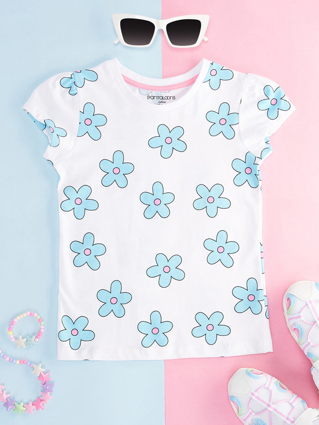 

Pantaloons Junior Girls Floral Printed Cotton T-Shirt, White