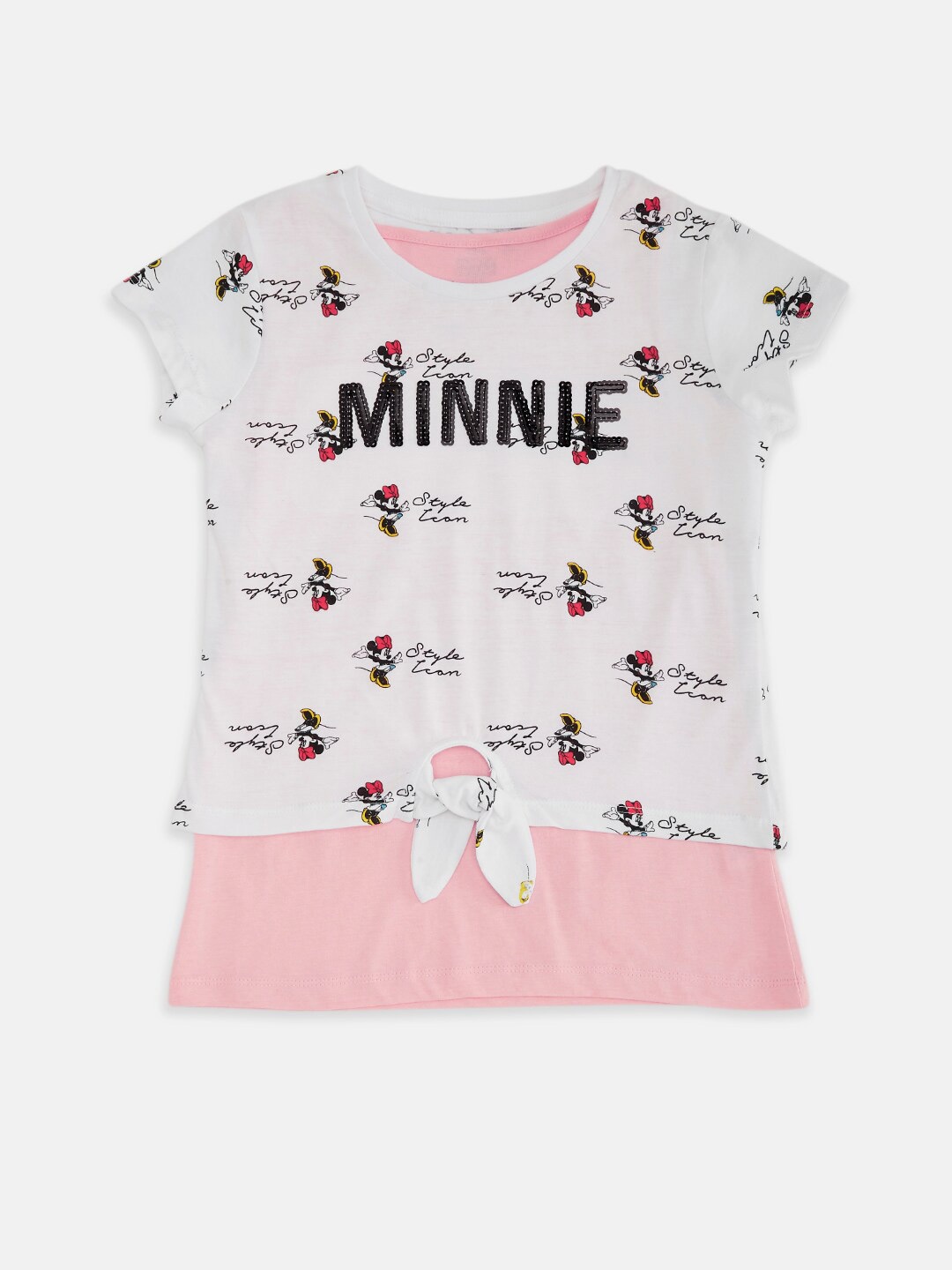 

Pantaloons Junior Girls Typography Minnie Mouse Printed Cotton T-Shirt, White
