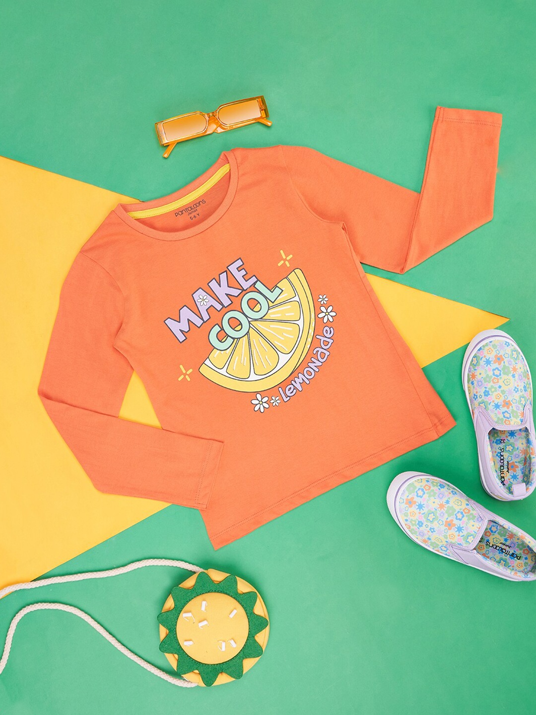 

Pantaloons Junior Girls Graphic Printed Cotton T-Shirt, Orange