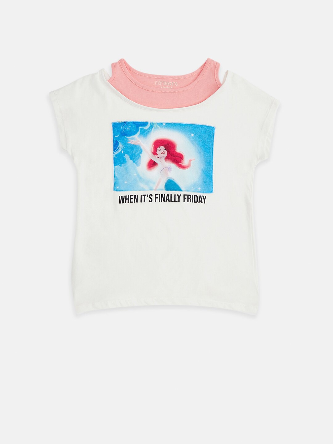 

Pantaloons Junior Girls Frozen Printed Extended Sleeves Cotton T-shirt, White