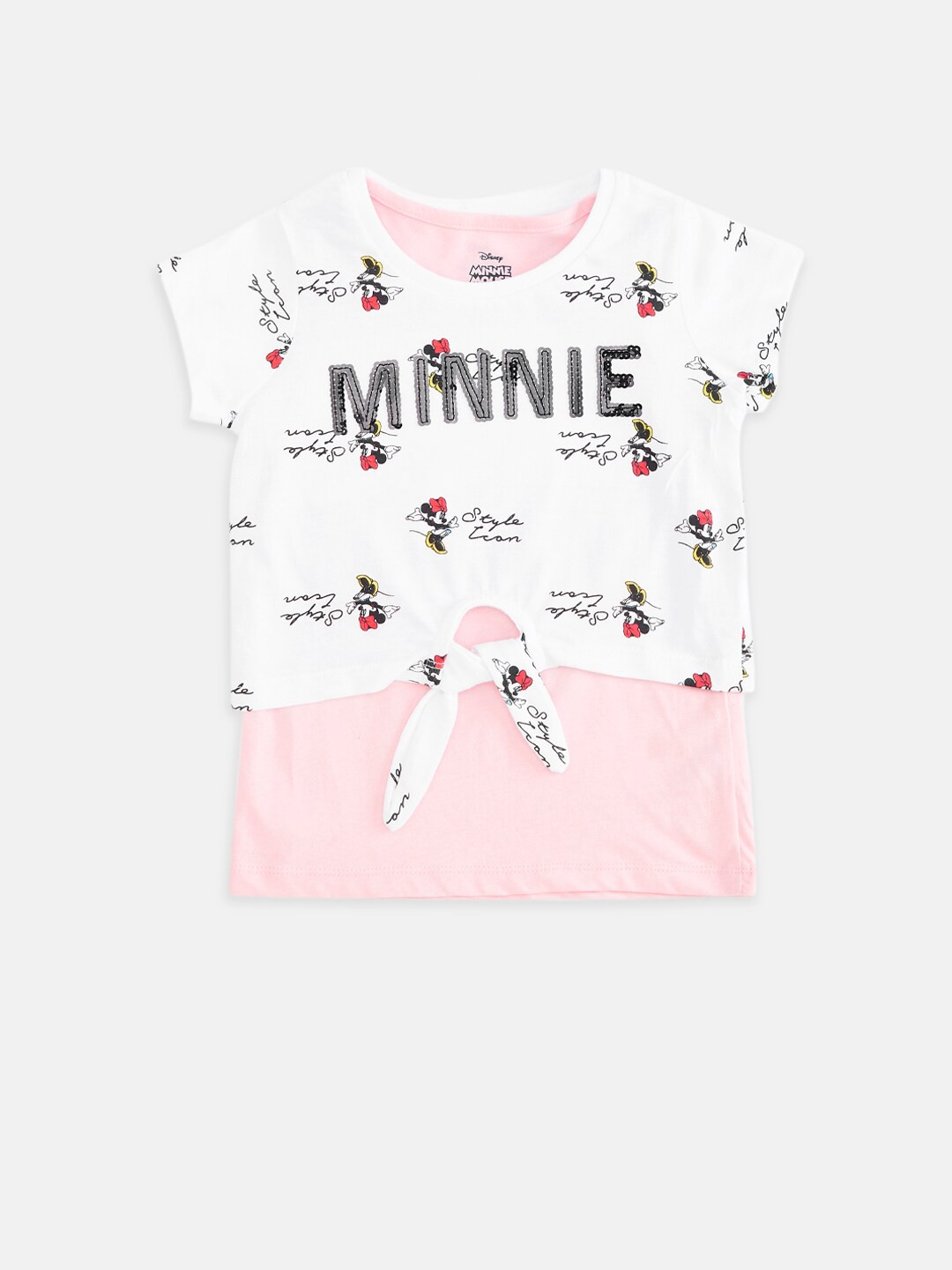 

Pantaloons Junior Girls Minnie Mouse Printed Cotton Crop T-shirt With Tank Top, Off white