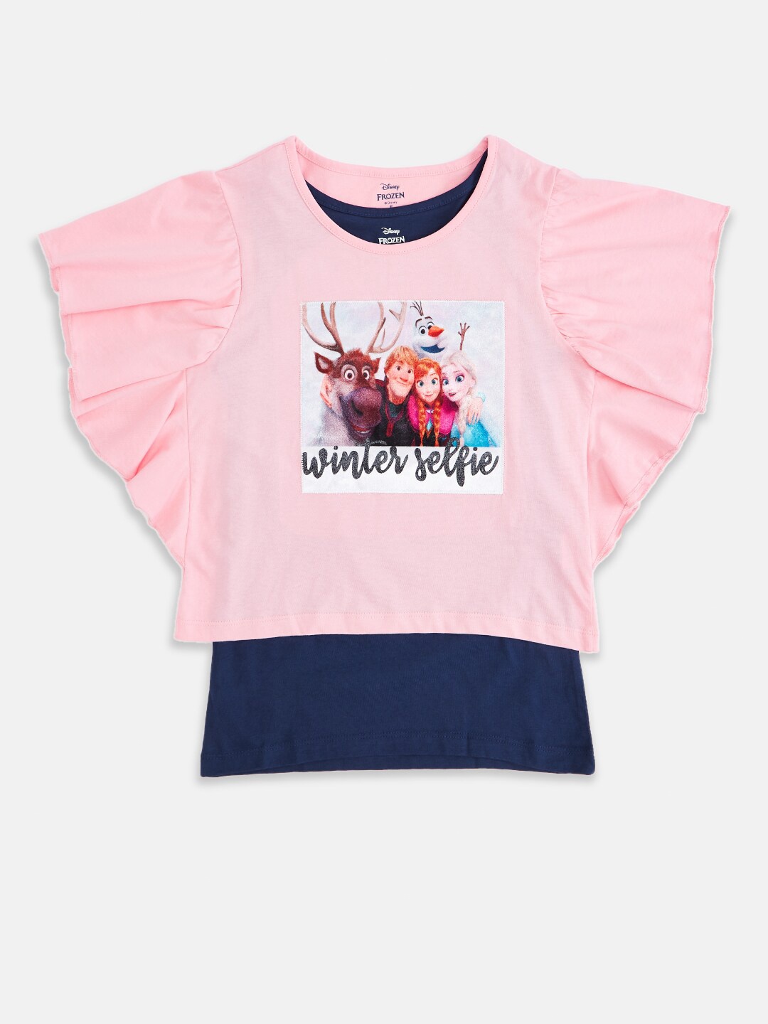 

Pantaloons Junior Girls Frozen Printed Cotton Layered Top, Pink