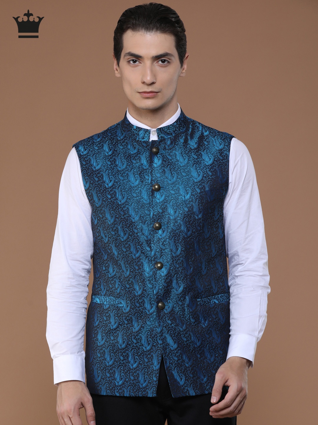 

Louis Philippe Blue Ultra Fit Self-Design Nehru Jacket