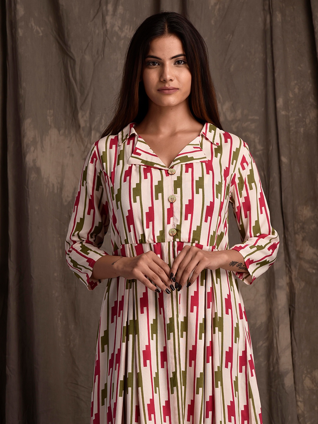 

mokshi Geometric Printed Maxi Dress, Off white