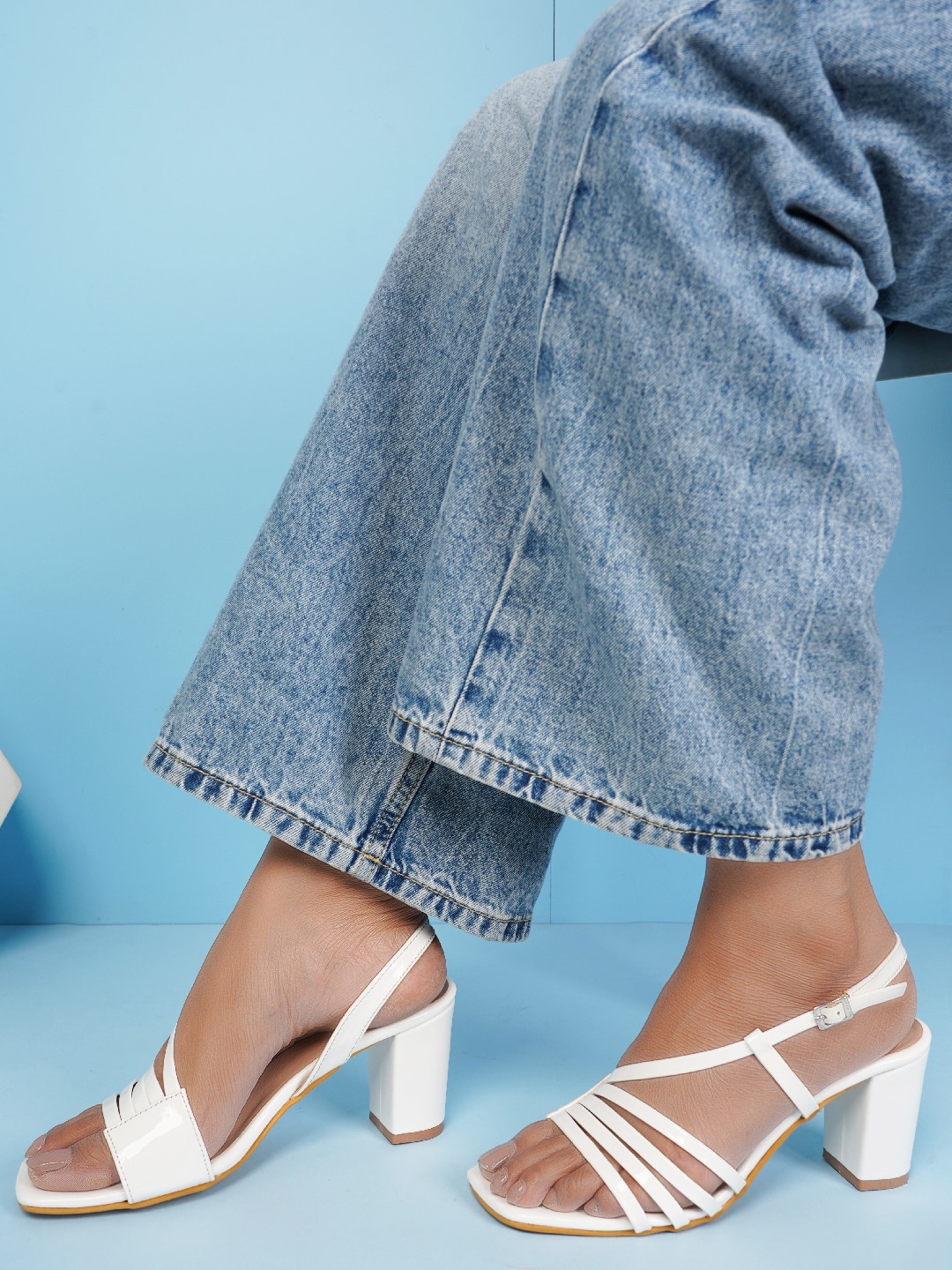 

HEELSNFEELS Open Toe Block Heels With Buckle Closure, White