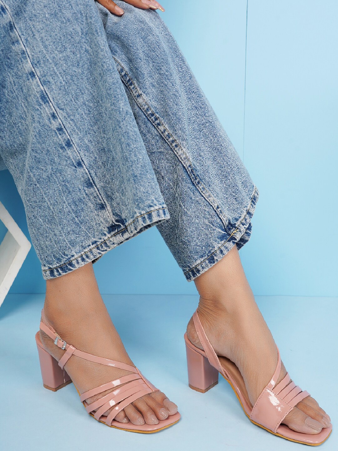

HEELSNFEELS Party Block Heels With Backstrap, Peach