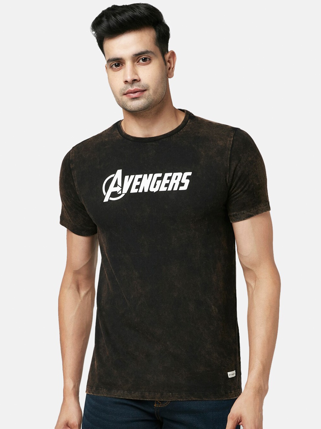 

SF JEANS by Pantaloons Avengers Printed Round Neck Slim Fit Cotton T-Shirt, Black