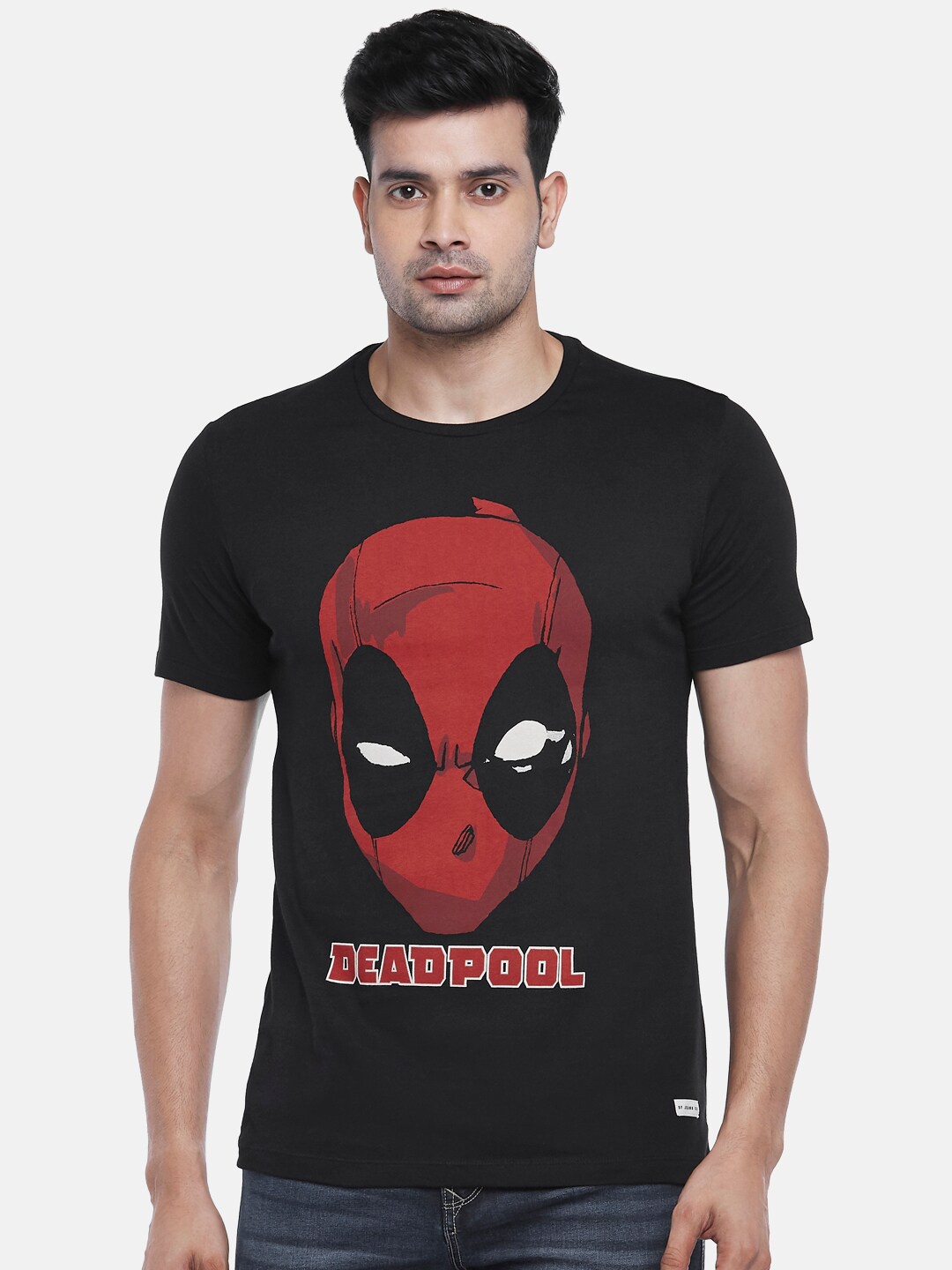 

SF JEANS by Pantaloons Deadpool Printed Round Neck Slim Fit Cotton T-Shirt, Black