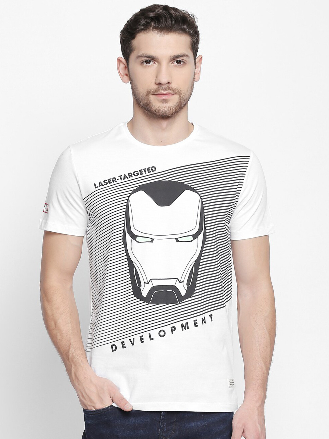 

SF JEANS by Pantaloons Superhero Iron Man Graphic Printed Slim Fit Cotton T-Shirt, White