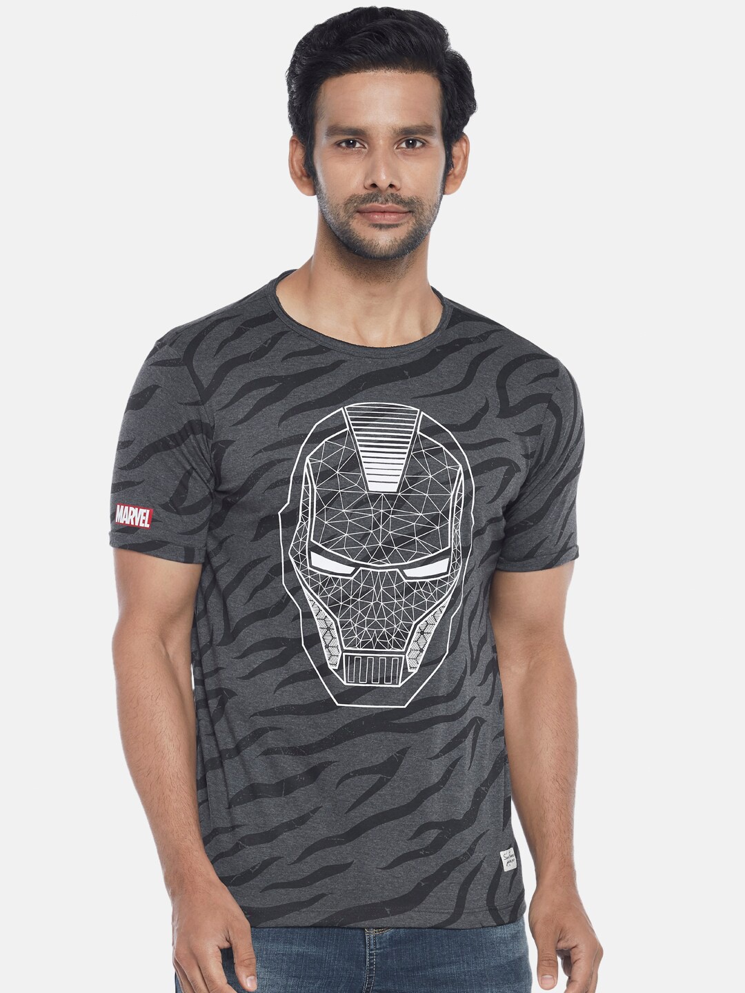 

SF JEANS by Pantaloons Superhero Iron Man Graphic Printed Slim Fit Cotton T-Shirt, Black
