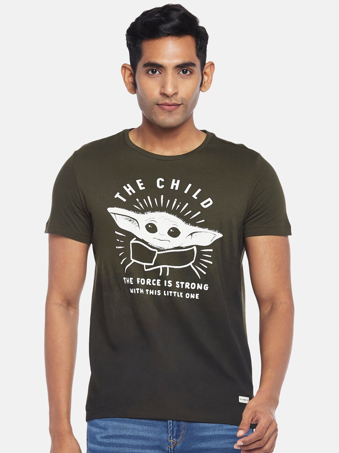 

SF JEANS by Pantaloons The Mandalorian Graphic Printed Slim Fit Cotton T-Shirt, Olive