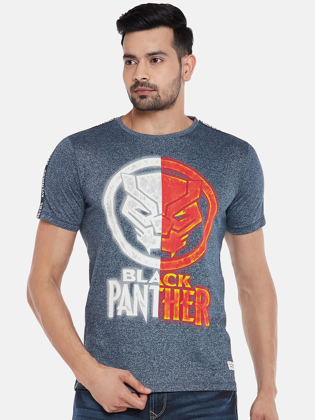 

SF JEANS by Pantaloons Black Panther Graphic Printed Slim Fit Cotton T-Shirt, Grey