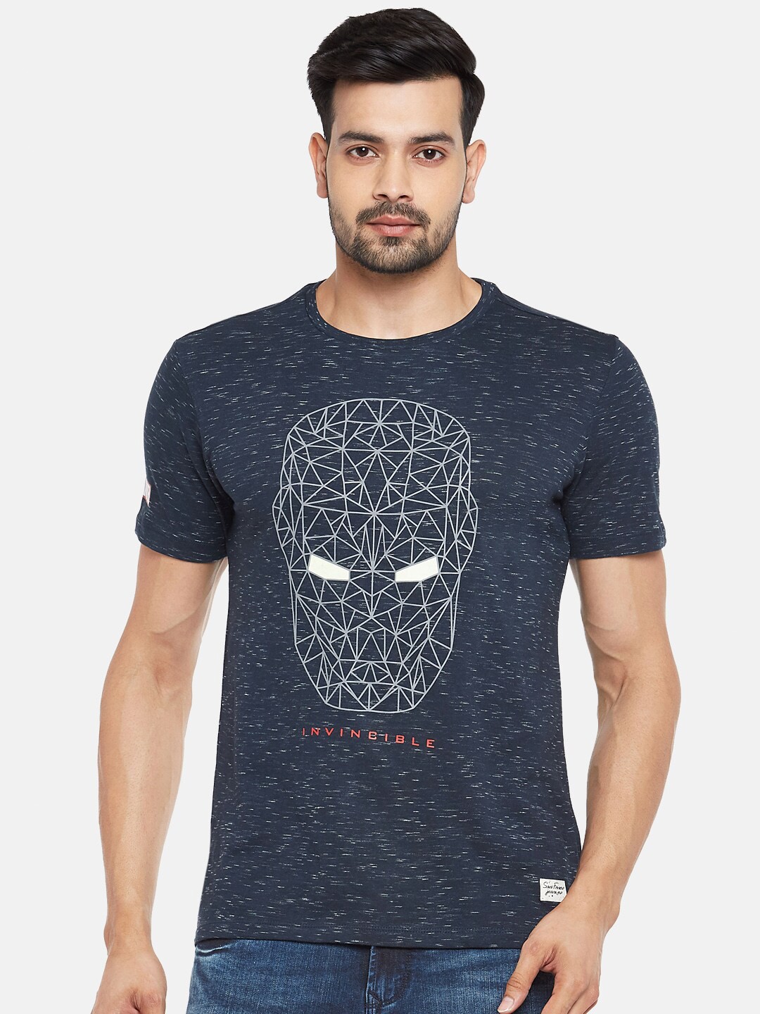 

SF JEANS by Pantaloons Iron Man Printed Slim Fit Cotton T-shirt, Navy blue
