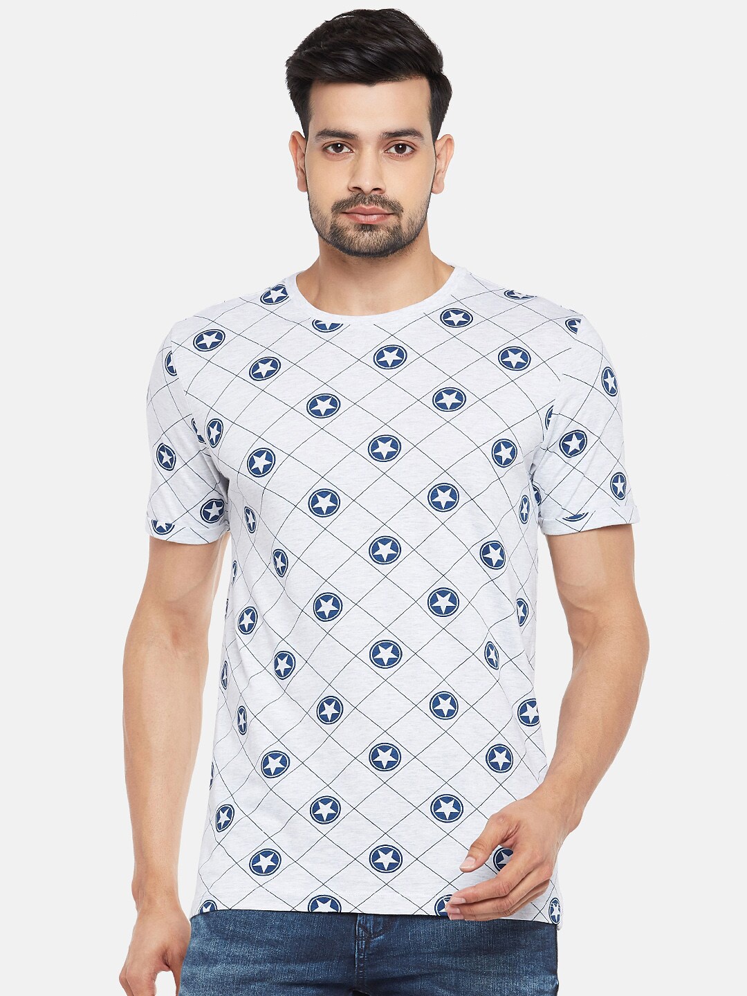 

SF JEANS by Pantaloons Captain America Printed Slim Fit Cotton T-shirt, Off white