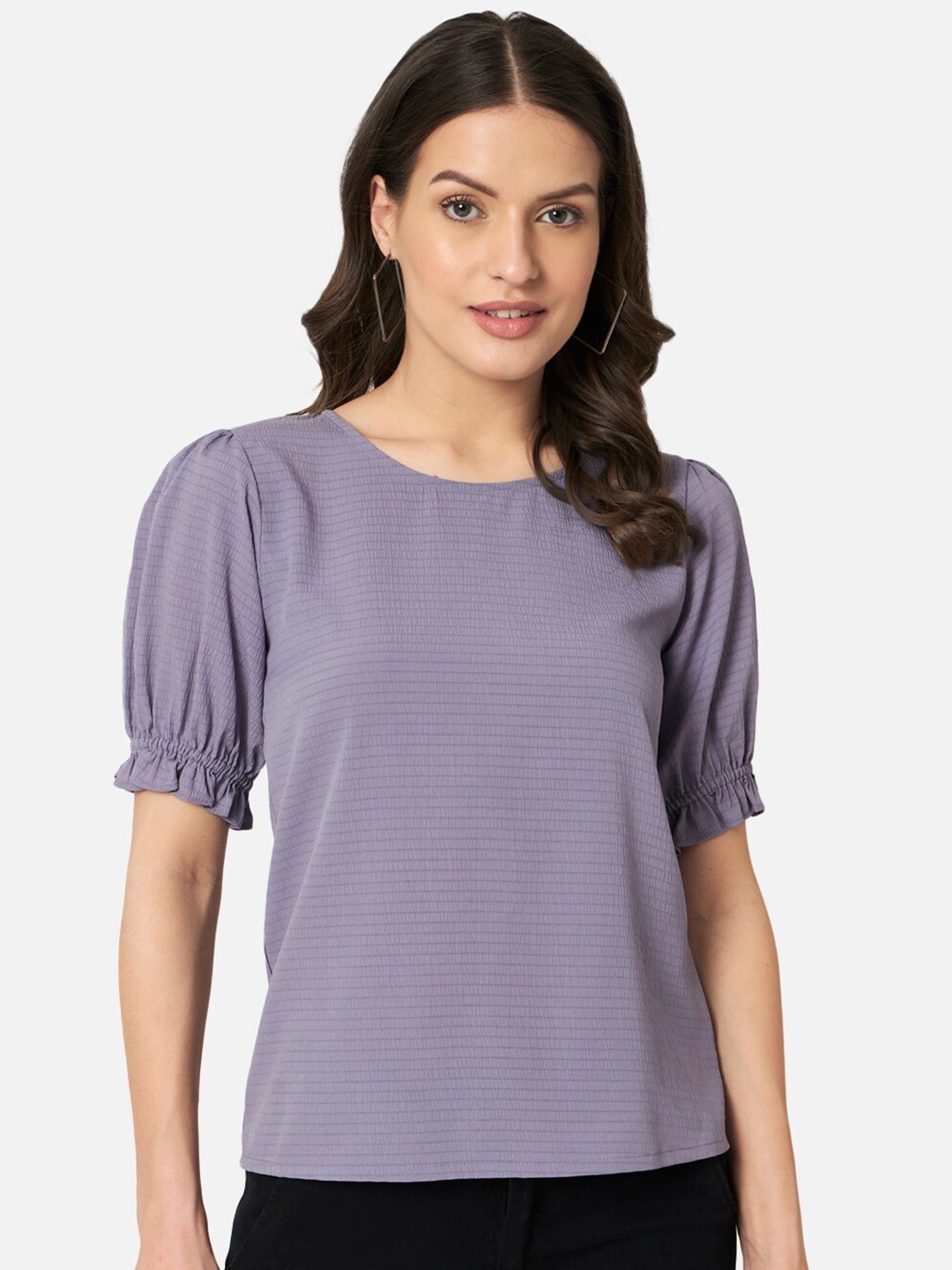 

BAESD Self Design Puff Sleeves Top, Purple