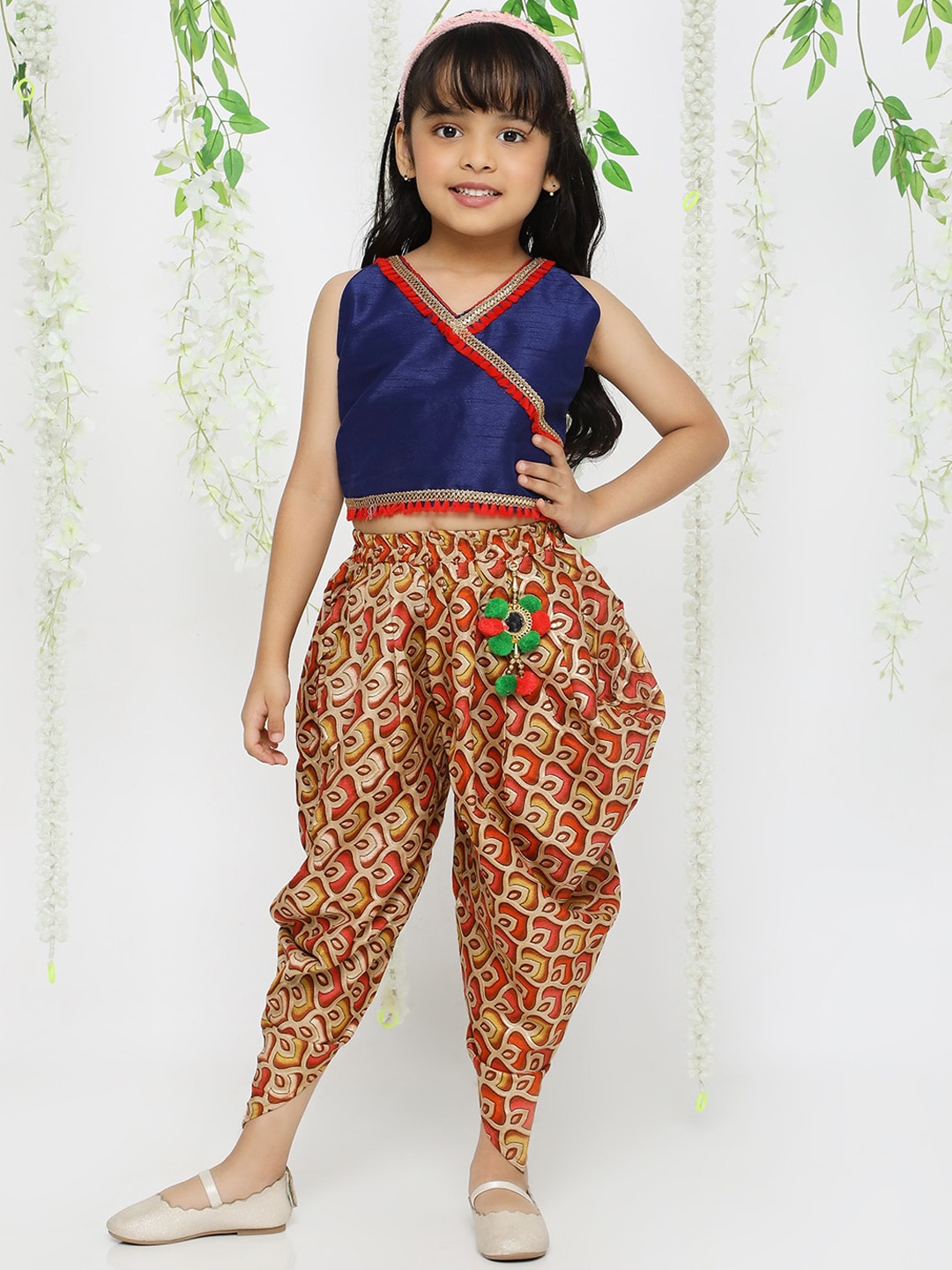 

KID1 Girls Embroidered Top With Dhoti Pants, Navy blue