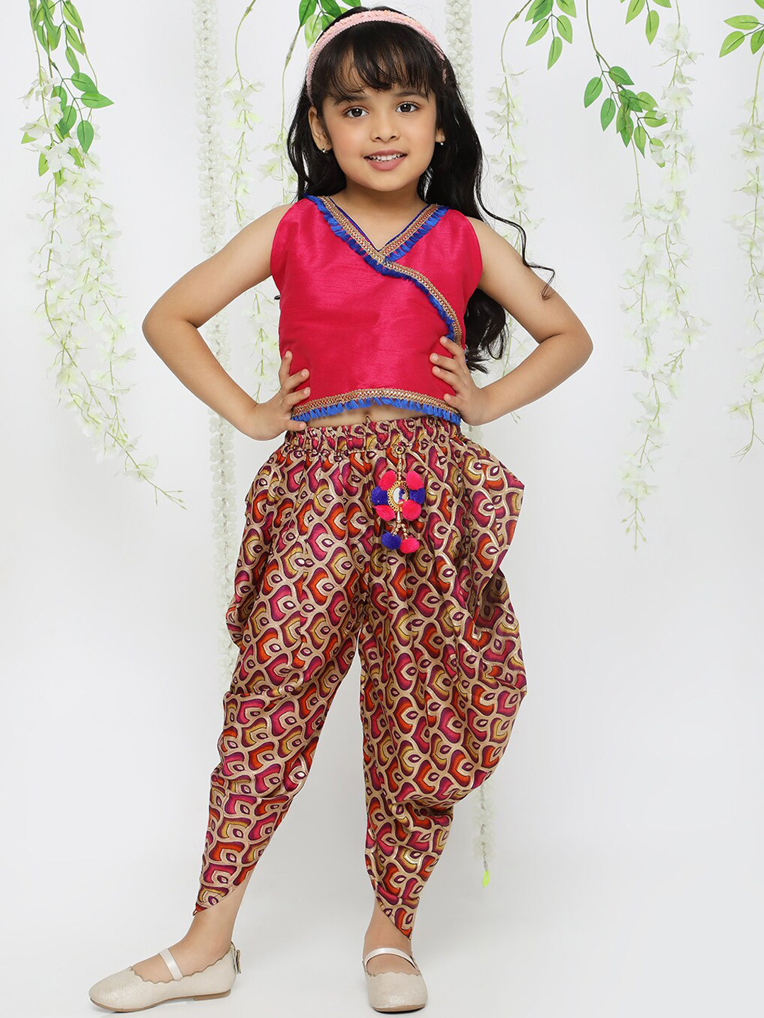 

KID1 Girls Top With Printed Dhoti Pants, Pink