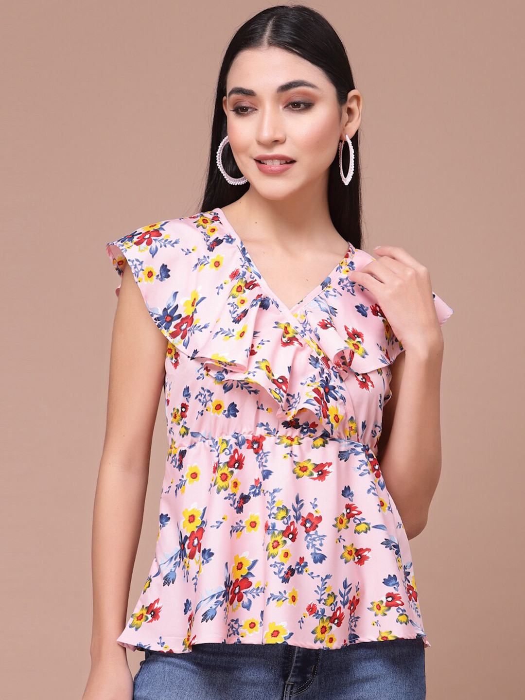 

BAESD Floral Printed Gathered Empire Top, Pink