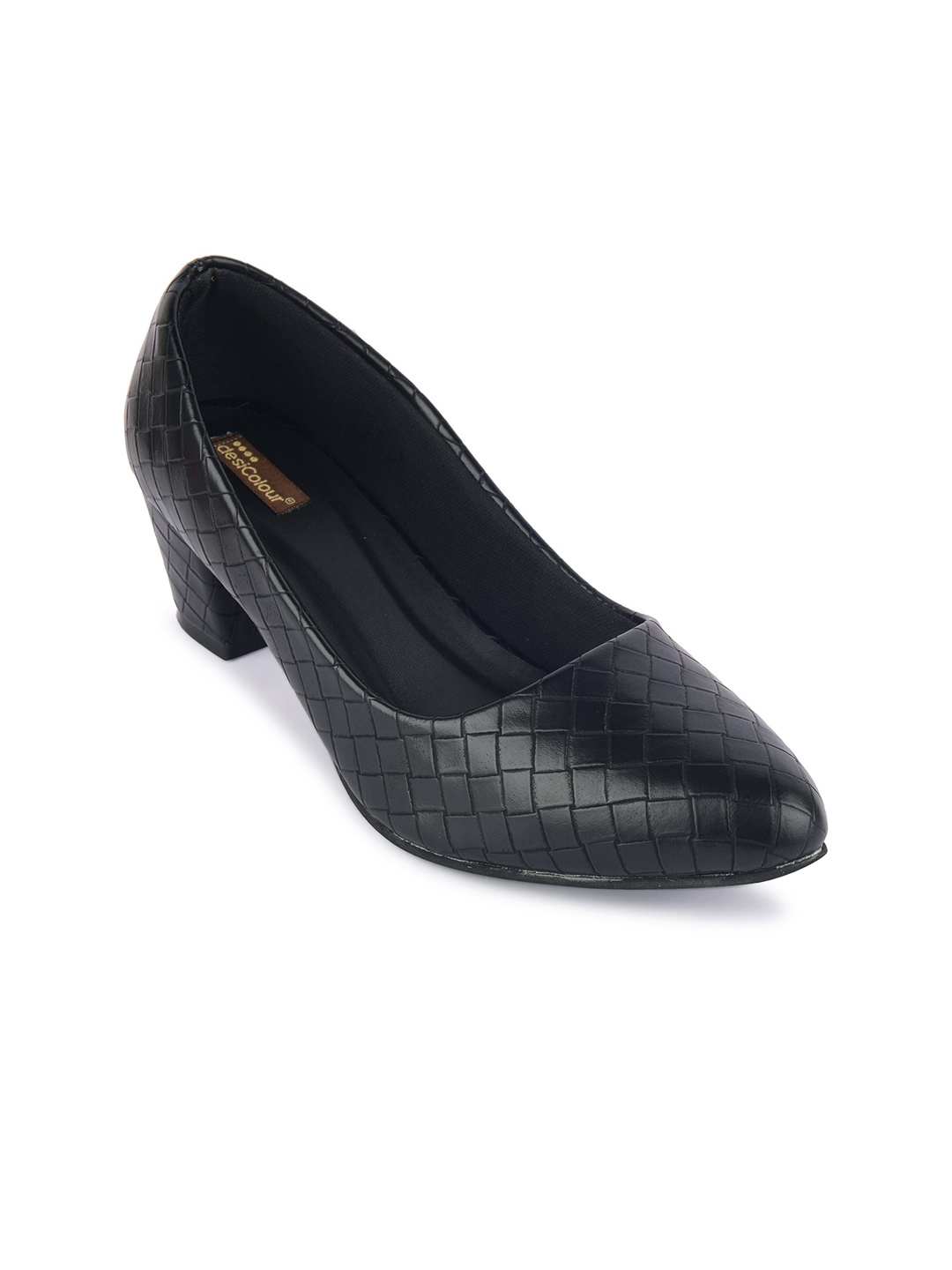 

DESI COLOUR Textured Pointed Toe Kitten Pumps, Black