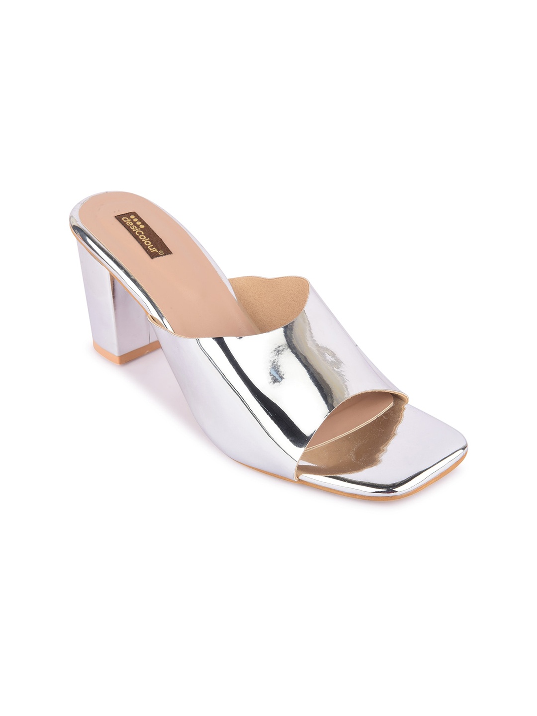 

DESI COLOUR Open Back Party Block Heels, Silver