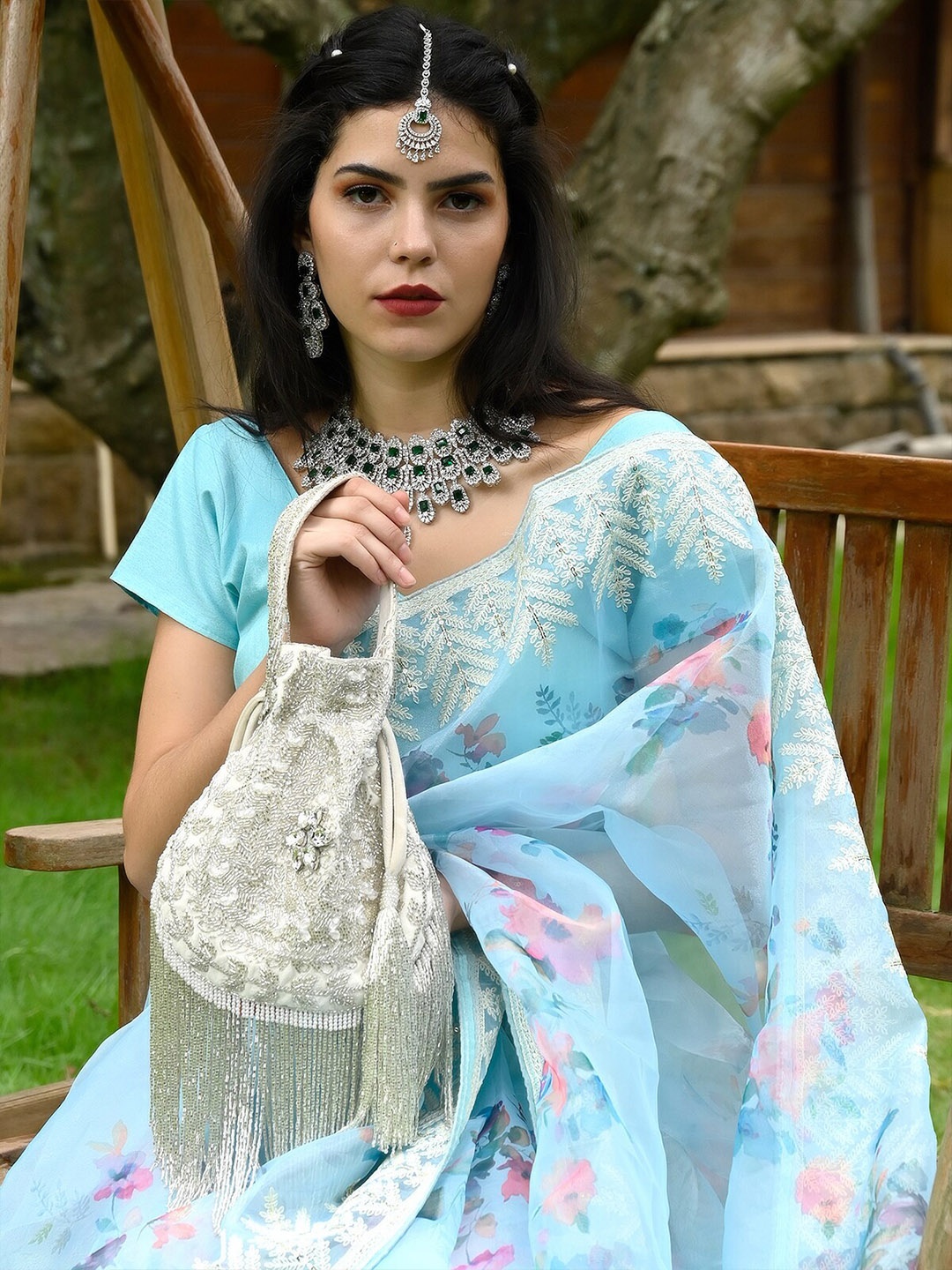 

ODETTE Embellished Potli Clutch, White