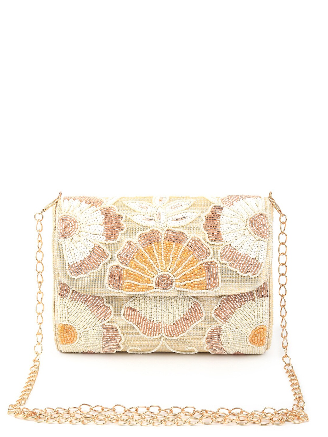 

ODETTE Floral Embroidered Box Clutch, Off white